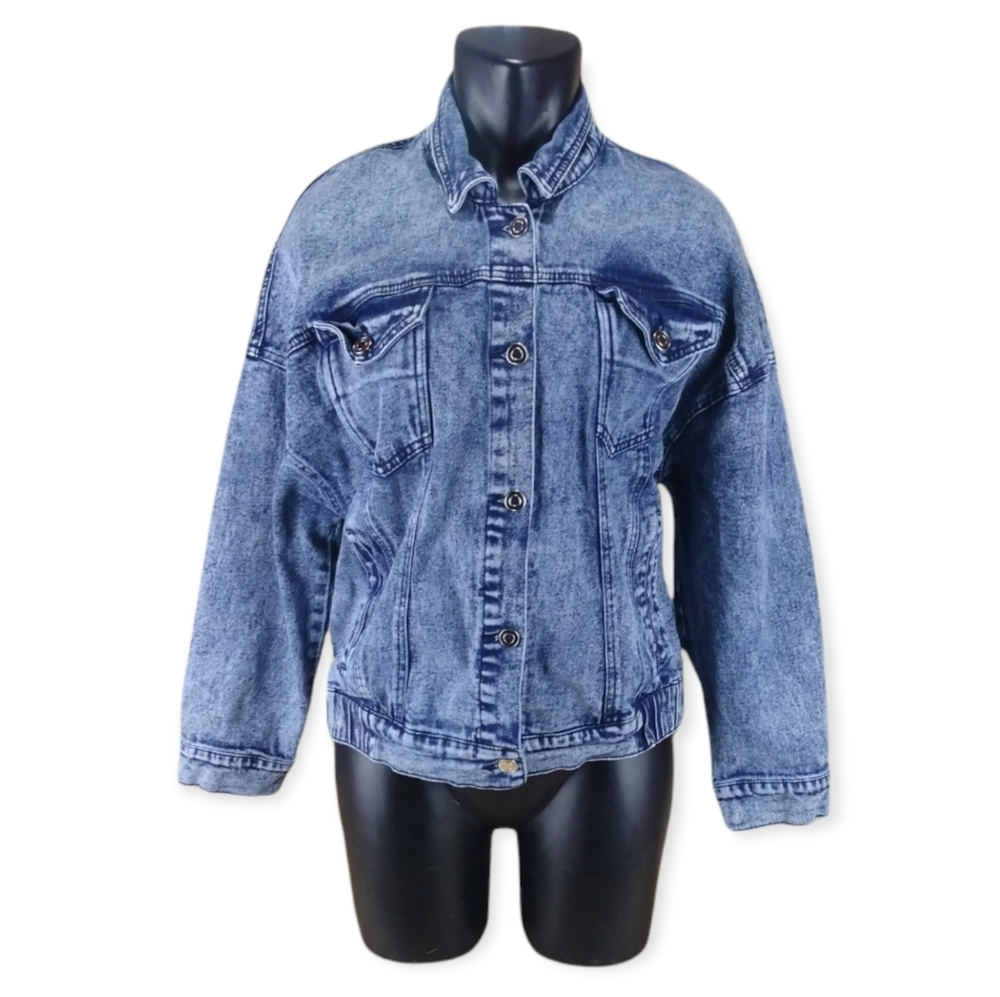 VYLETTE Button Up Distressed Denim Jacket Medium